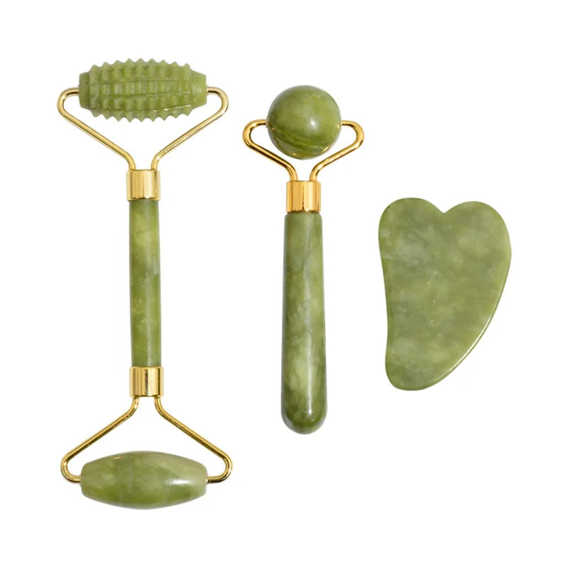 Natural Jade Roller & Gua Sha Set for Facial Lifting, Wrinkle Reduction & Skin Care