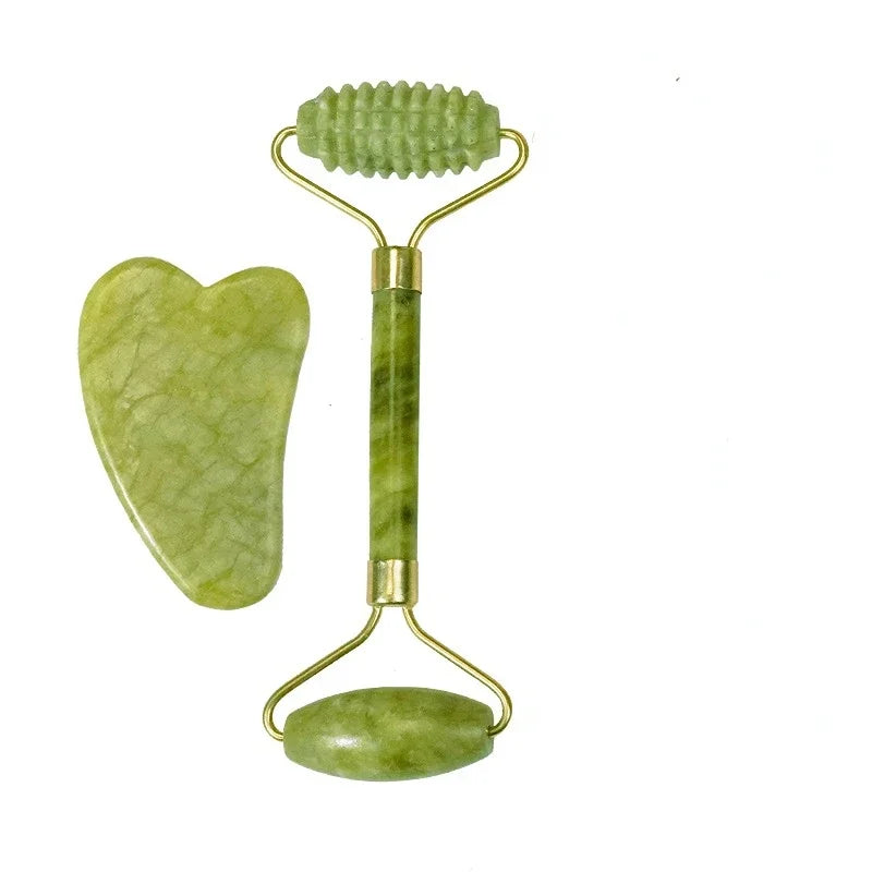 Natural Jade Roller & Gua Sha Set for Facial Lifting, Wrinkle Reduction & Skin Care