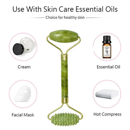Natural Jade Roller & Gua Sha Set for Facial Lifting, Wrinkle Reduction & Skin Care