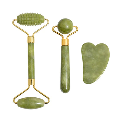 Natural Jade Roller & Gua Sha Set for Facial Lifting, Wrinkle Reduction & Skin Care