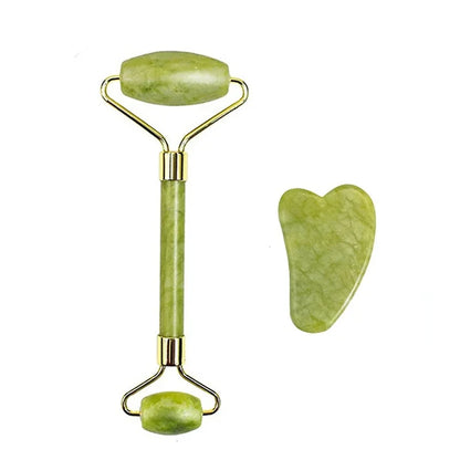 Natural Jade Roller & Gua Sha Set for Facial Lifting, Wrinkle Reduction & Skin Care