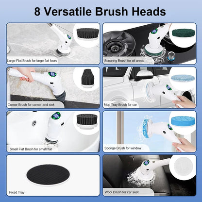 8-in-1 Wireless Rotating Electric Cleaning Brush - Multi-Surface Cleaner for Home & Bathroom