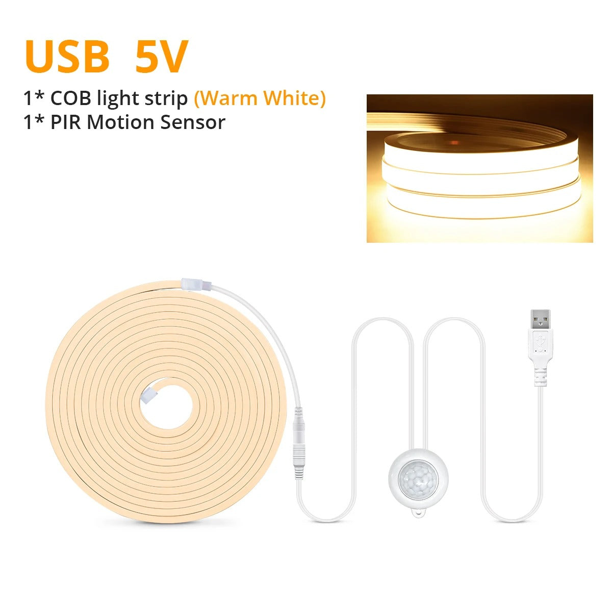 Smart PIR Motion Sensor COB LED Strip Light | Auto ON/OFF Waterproof Neon Light