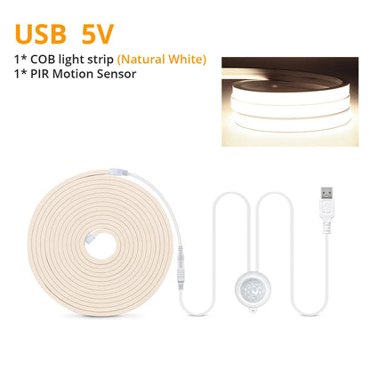 Smart PIR Motion Sensor COB LED Strip Light | Auto ON/OFF Waterproof Neon Light